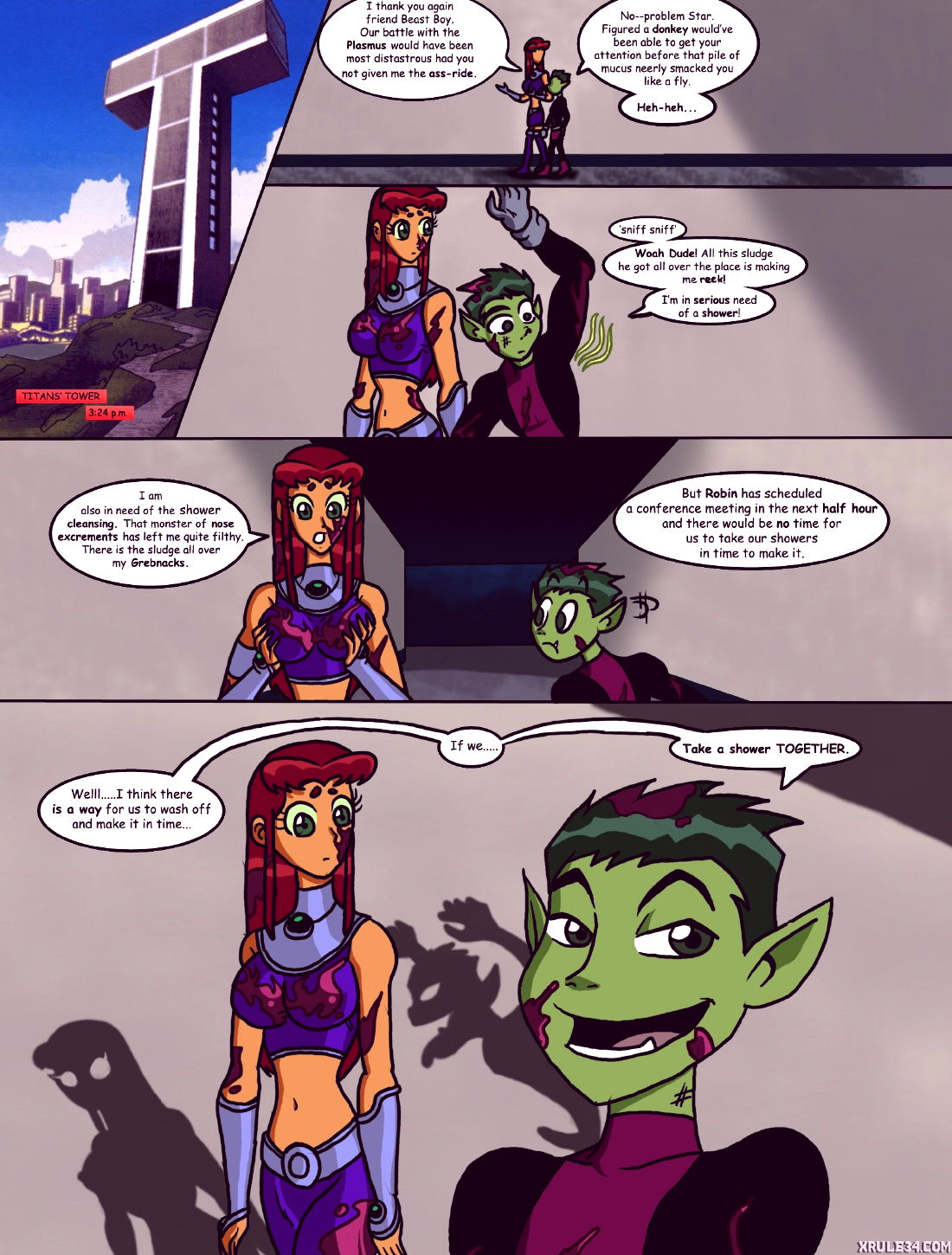 Starfires shared shower porn comic picture 2