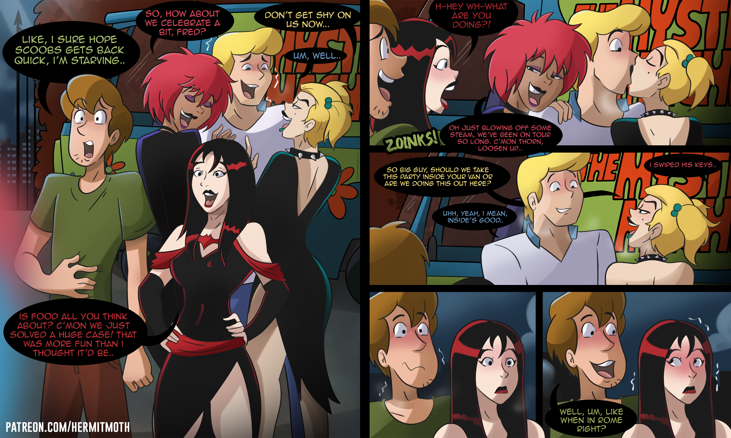 Fred and Shaggy party with the Hex Girls porn comic picture 1