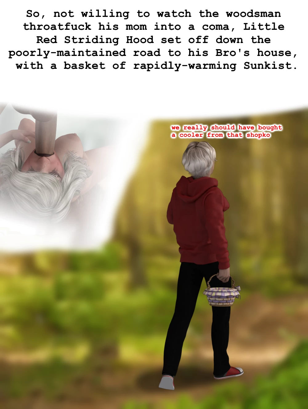 Little Red Striding Hood And The Big Tiddy Wolf porn comic picture 12