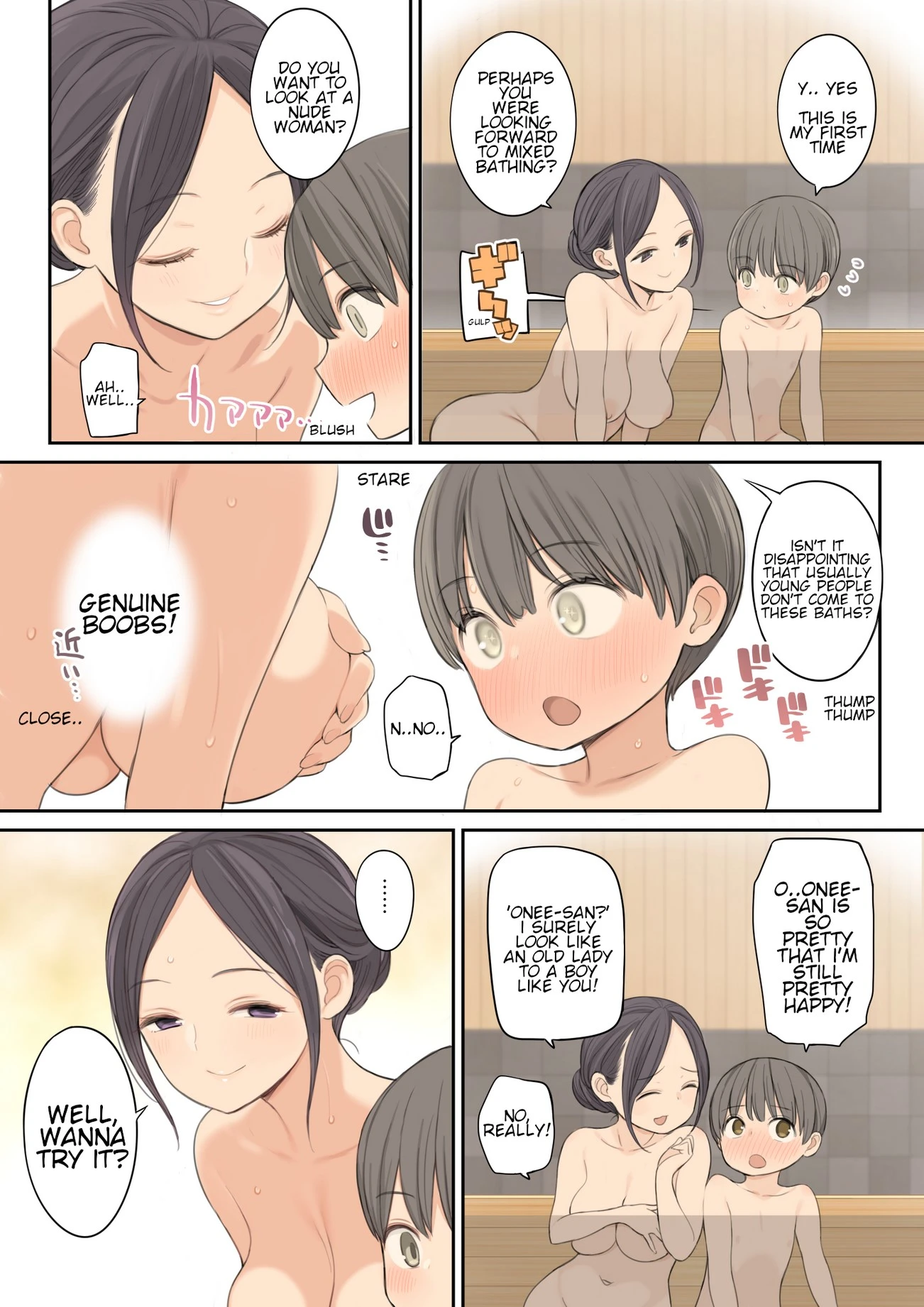 Story of how I came a lot with an older oneesan at the mixed hot spring bath porn comic picture 7