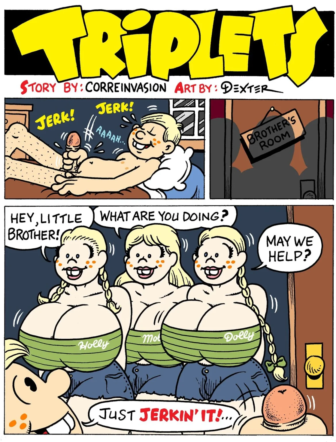 Triplets porn comic picture 1