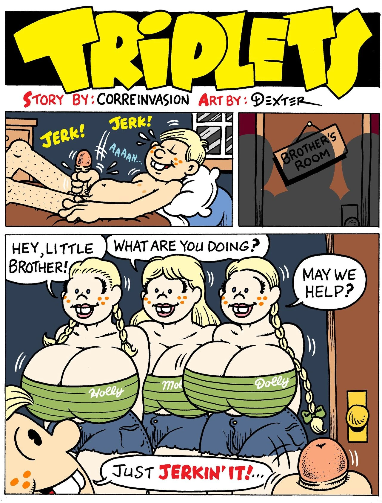 Triplets porn comic picture 1