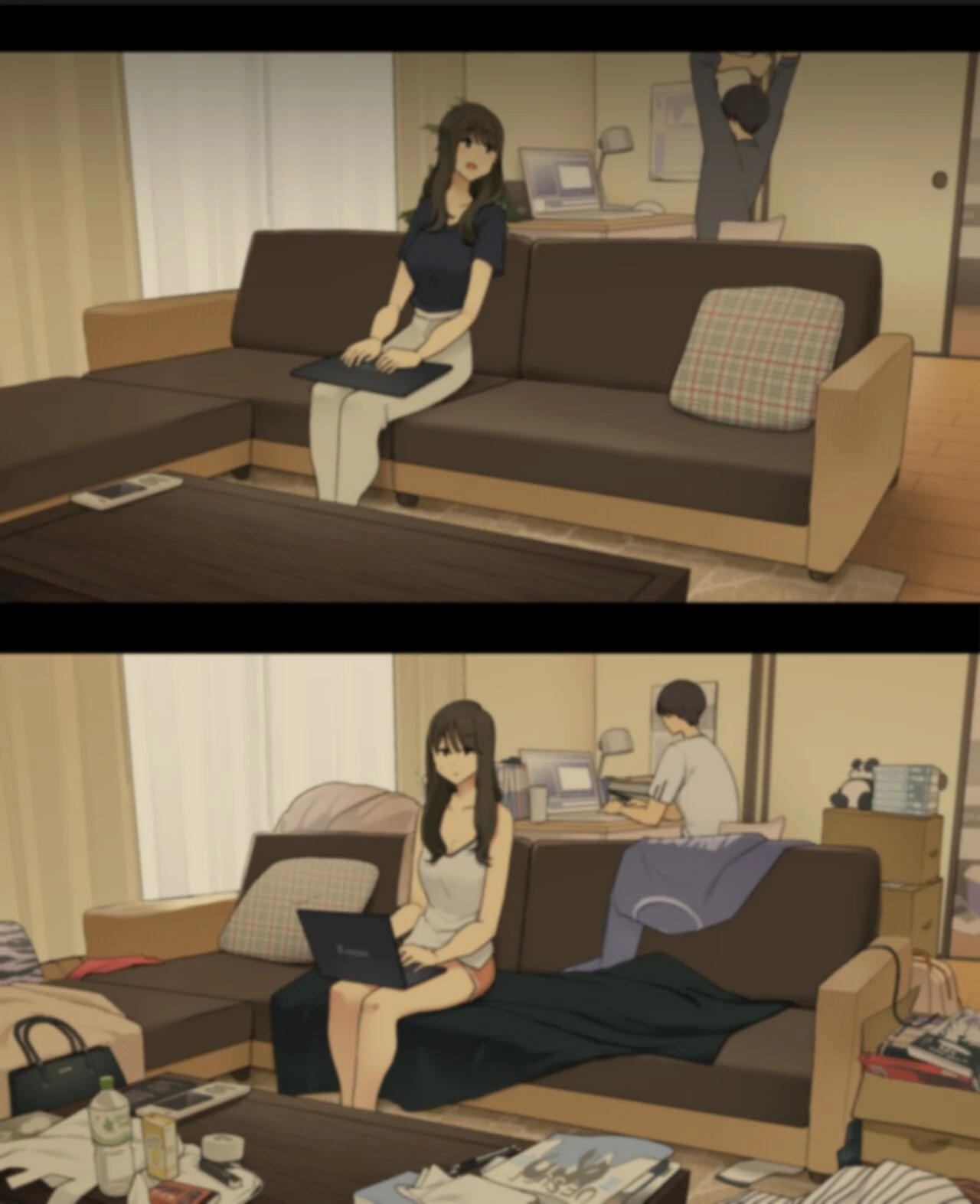 A Day in the Life of a Couple: Their First Month Living Together vs. One Year Later | Dousei Seikatsu Ikkagetsume to Ichinen Ato, Asaokite kara Shuushin made no Hikaku porn comic picture 12