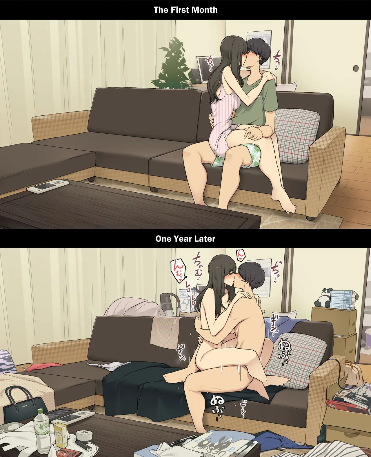 A Day in the Life of a Couple: Their First Month Living Together vs. One Year Later | Dousei Seikatsu Ikkagetsume to Ichinen Ato, Asaokite kara Shuushin made no Hikaku porn comic picture 15