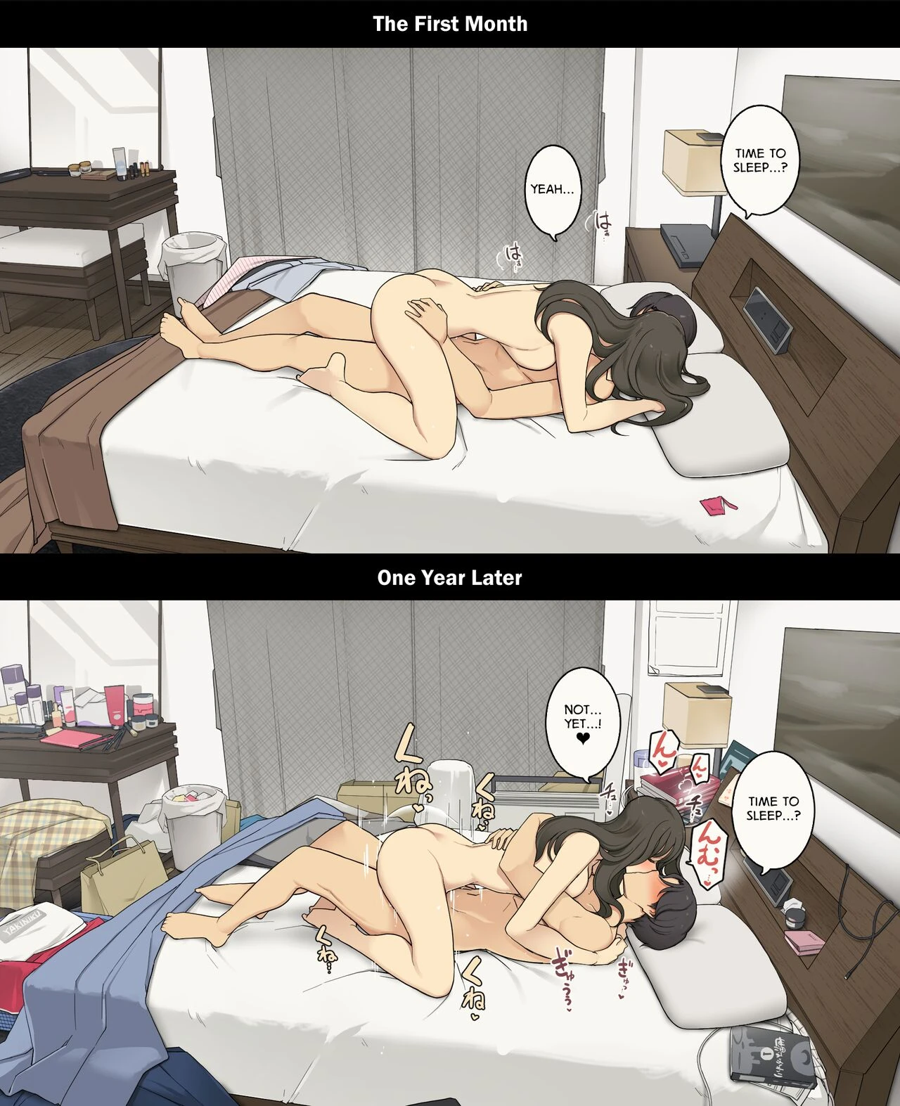 A Day in the Life of a Couple: Their First Month Living Together vs. One Year Later | Dousei Seikatsu Ikkagetsume to Ichinen Ato, Asaokite kara Shuushin made no Hikaku porn comic picture 20