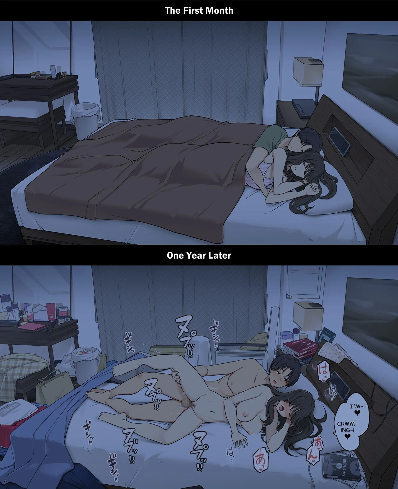 A Day in the Life of a Couple: Their First Month Living Together vs. One Year Later | Dousei Seikatsu Ikkagetsume to Ichinen Ato, Asaokite kara Shuushin made no Hikaku porn comic picture 23