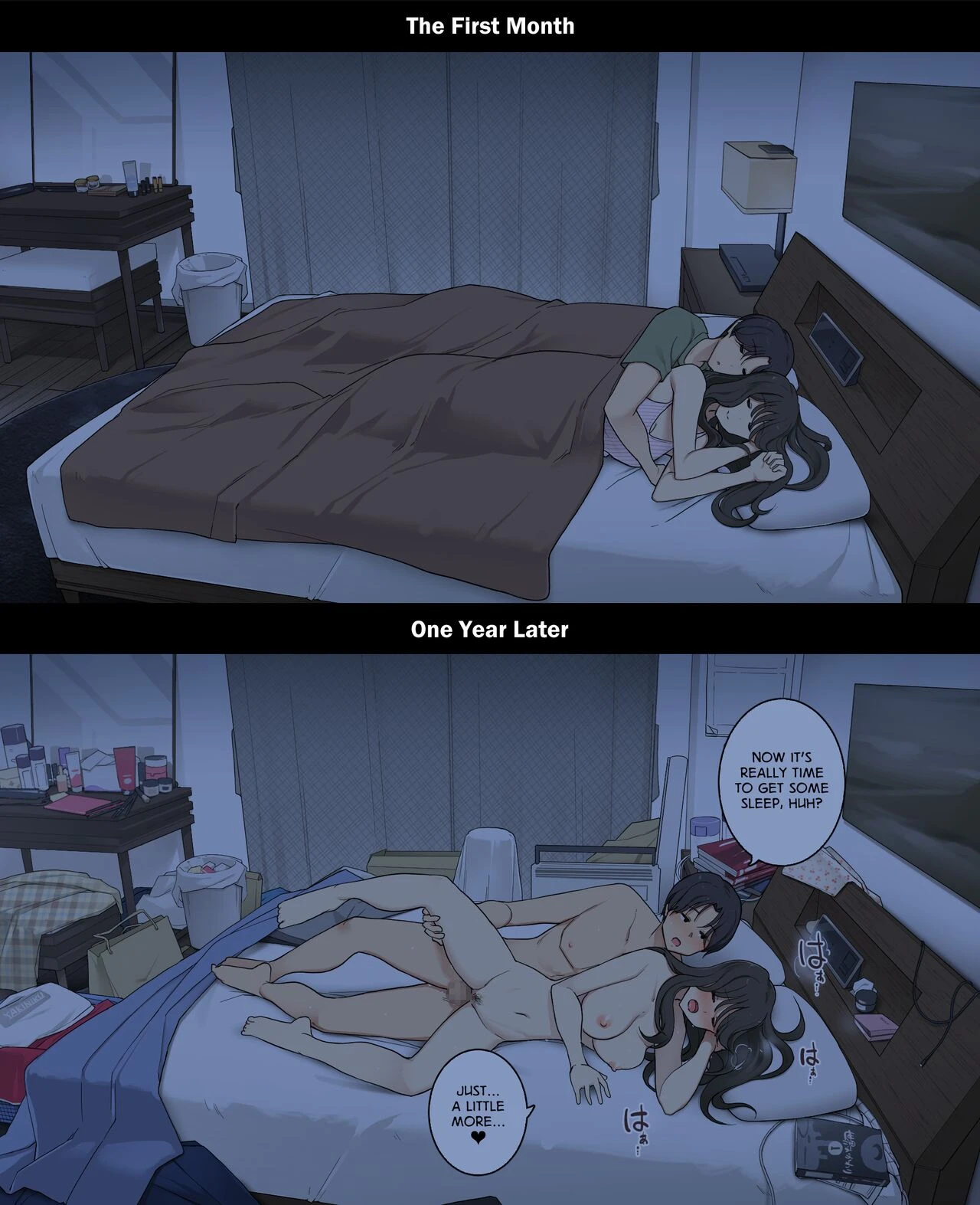 A Day in the Life of a Couple: Their First Month Living Together vs. One Year Later | Dousei Seikatsu Ikkagetsume to Ichinen Ato, Asaokite kara Shuushin made no Hikaku porn comic picture 25