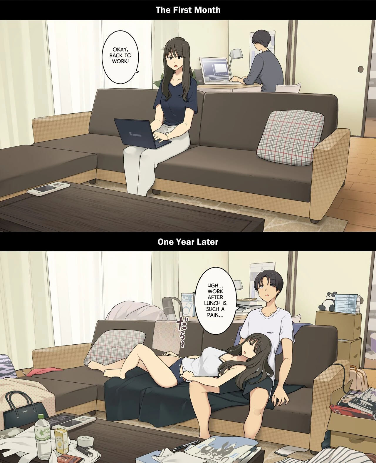 A Day in the Life of a Couple: Their First Month Living Together vs. One Year Later | Dousei Seikatsu Ikkagetsume to Ichinen Ato, Asaokite kara Shuushin made no Hikaku porn comic picture 8