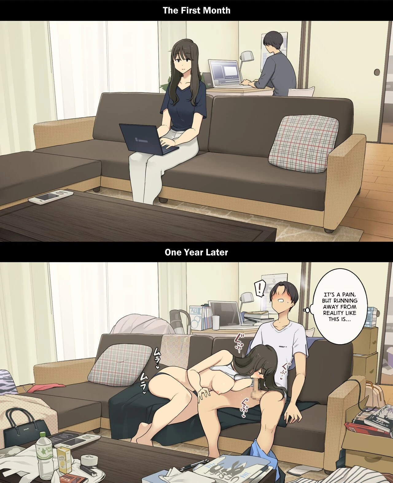 A Day in the Life of a Couple: Their First Month Living Together vs. One Year Later | Dousei Seikatsu Ikkagetsume to Ichinen Ato, Asaokite kara Shuushin made no Hikaku porn comic picture 9