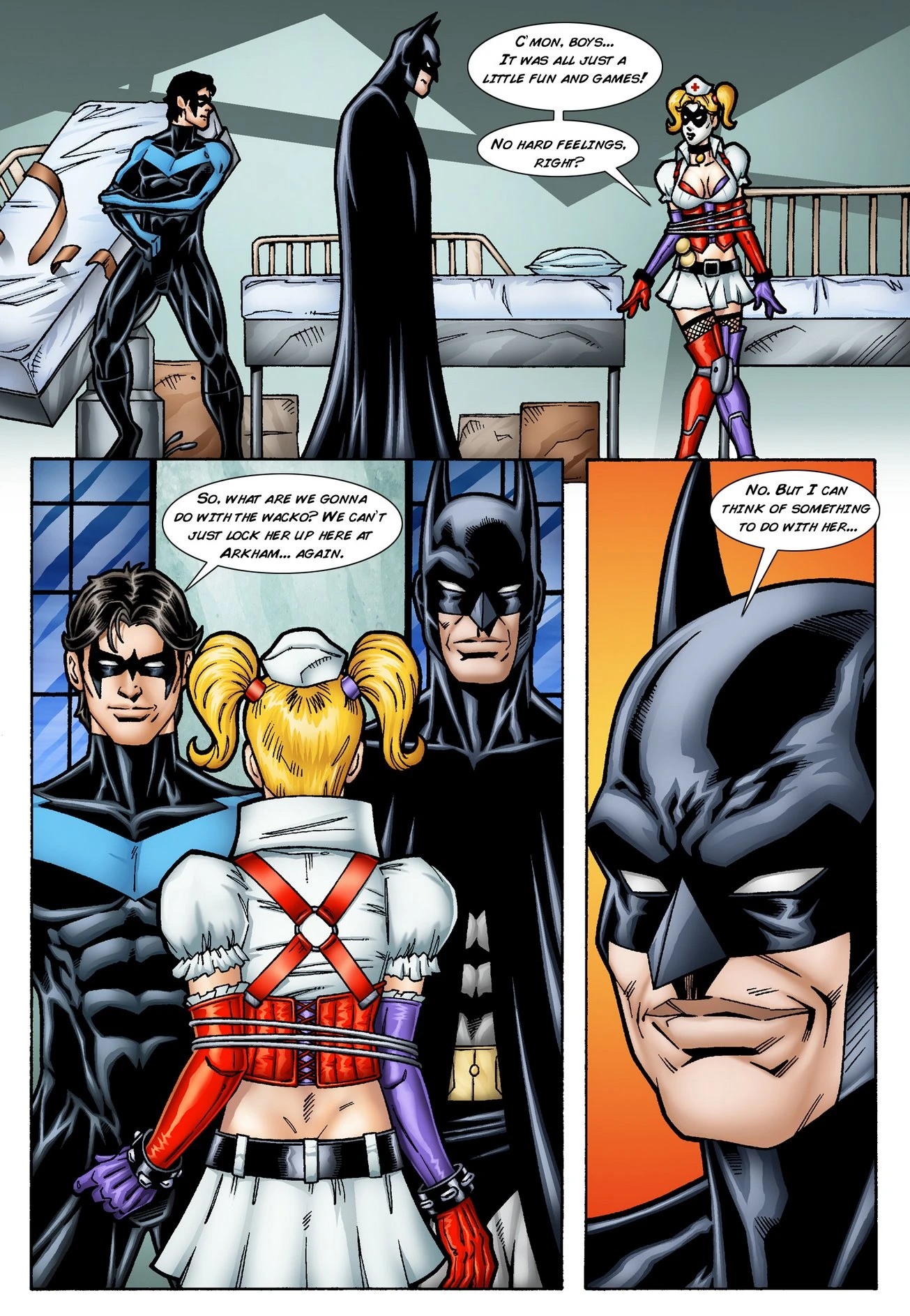 Batman and Nightwing discipline Harley Quinn porn comic picture 4