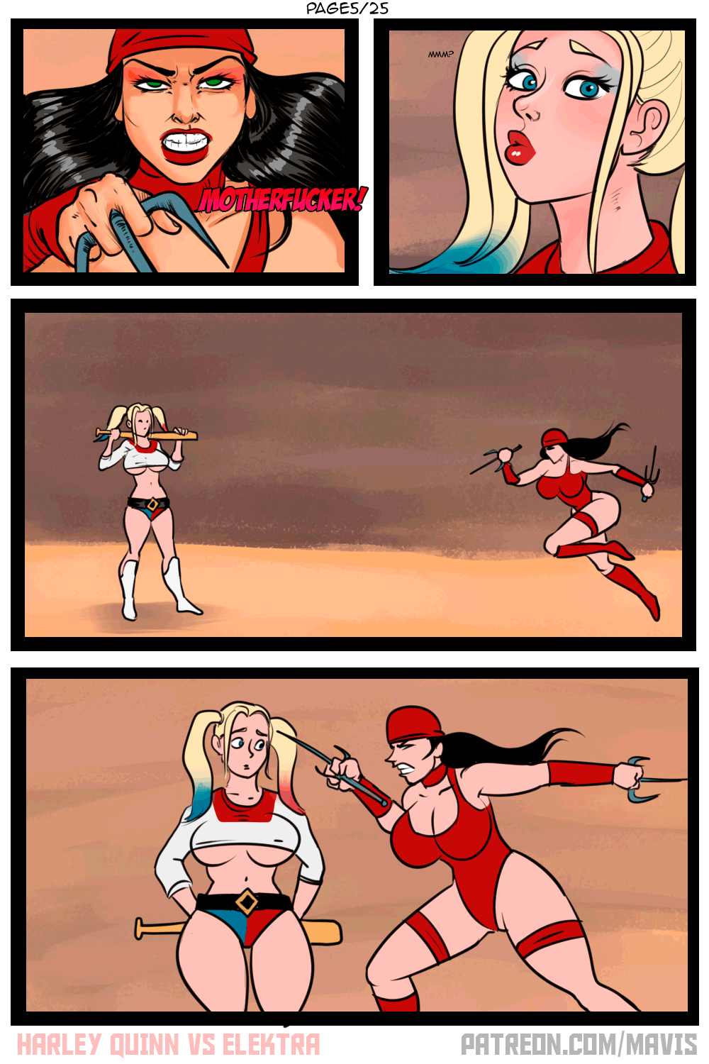 Battle of Supes: Elektra vs Harley Quinn porn comic picture 5