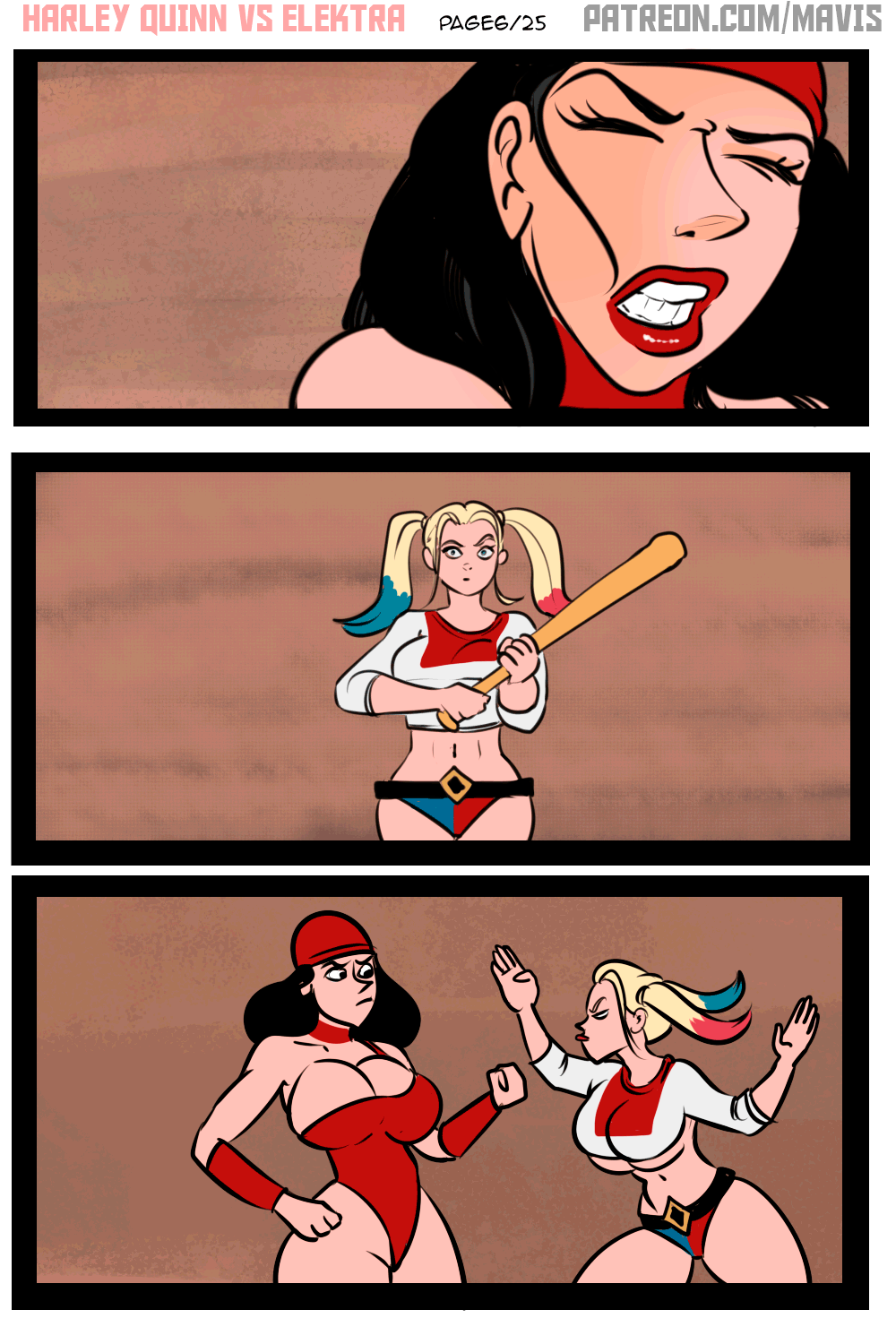 Battle of Supes: Elektra vs Harley Quinn porn comic picture 6