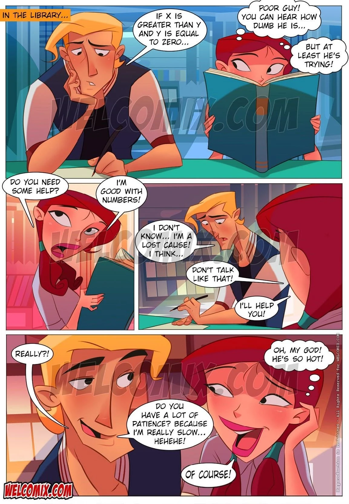 College Perverts 4 - Lust in the library porn comic picture 3