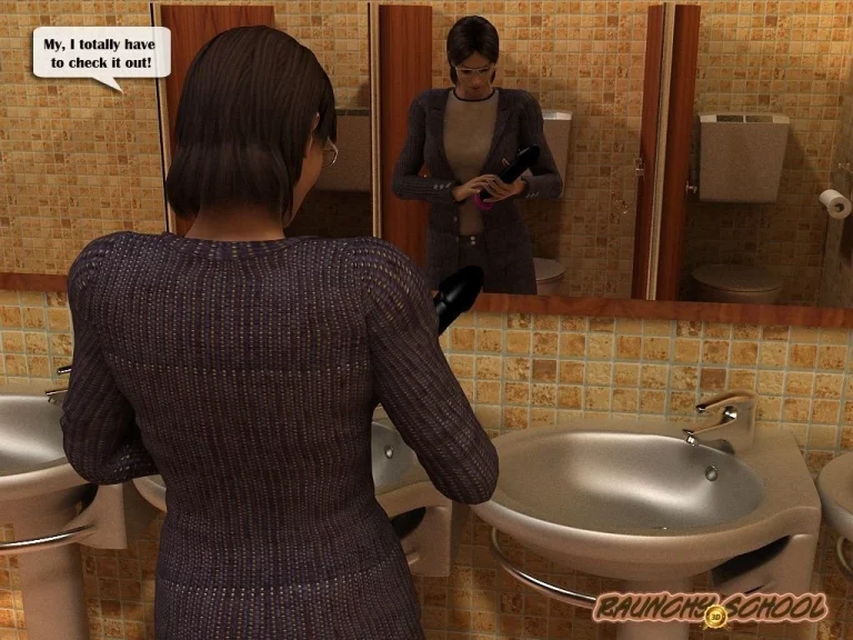 Girls caught using a giant sex toy in the bathroom porn comic picture 40