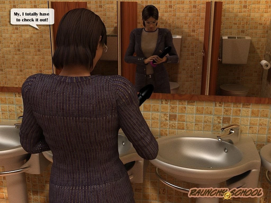 Girls caught using a giant sex toy in the bathroom porn comic picture 40