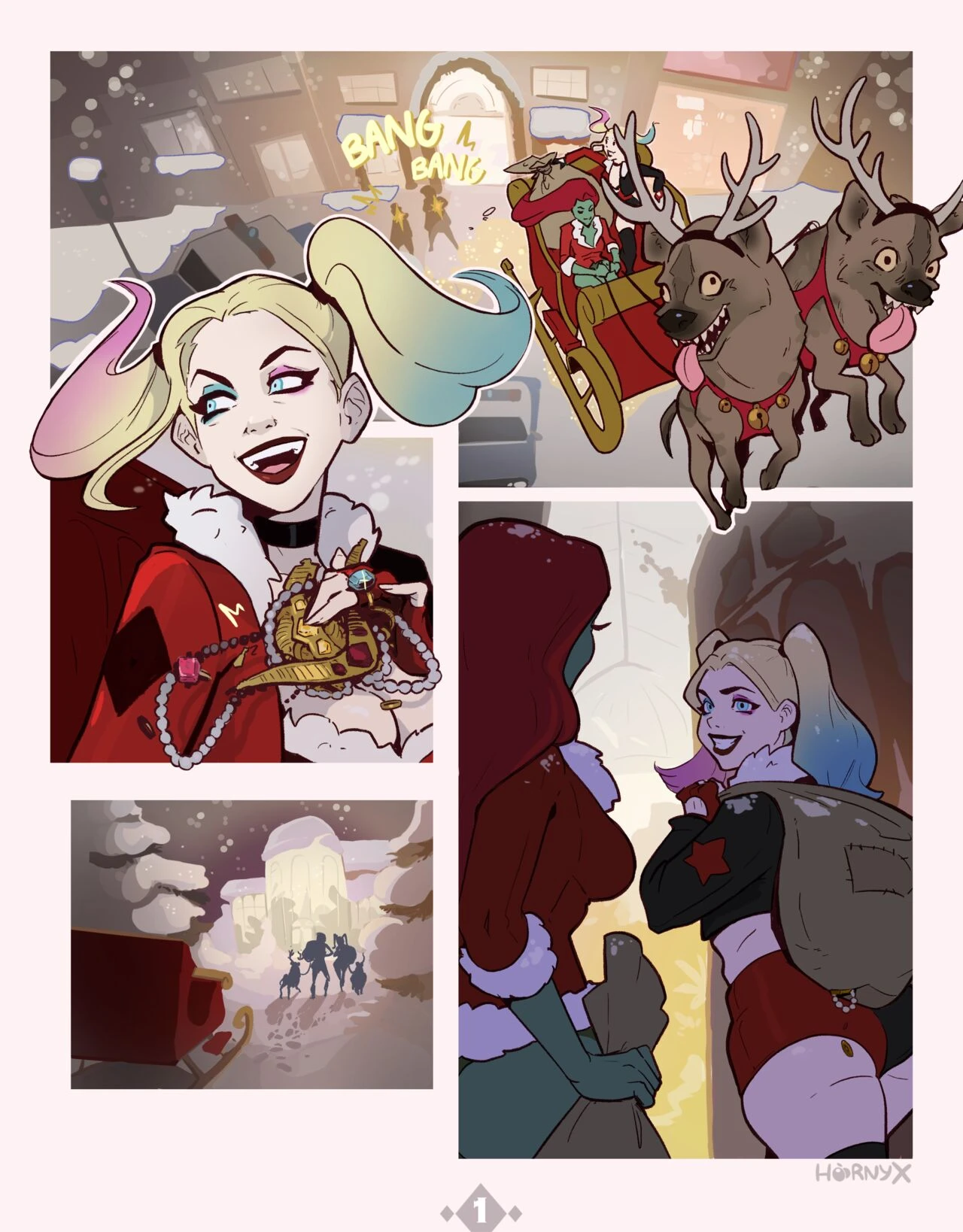 Harley & Ivy's Christmas Kiss porn comic picture 1