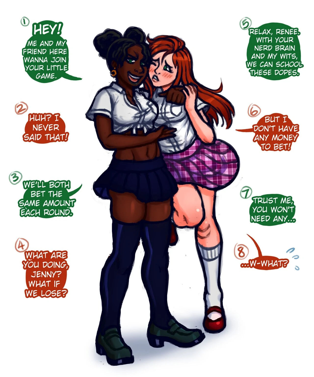 Renee & Jenny in the Strip Quiz Game porn comic picture 2