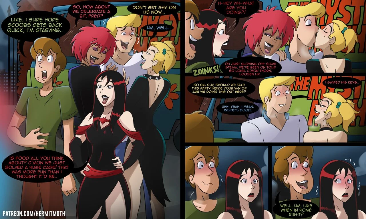 Shaggy and Fred party with the Hex girls porn comic picture 1
