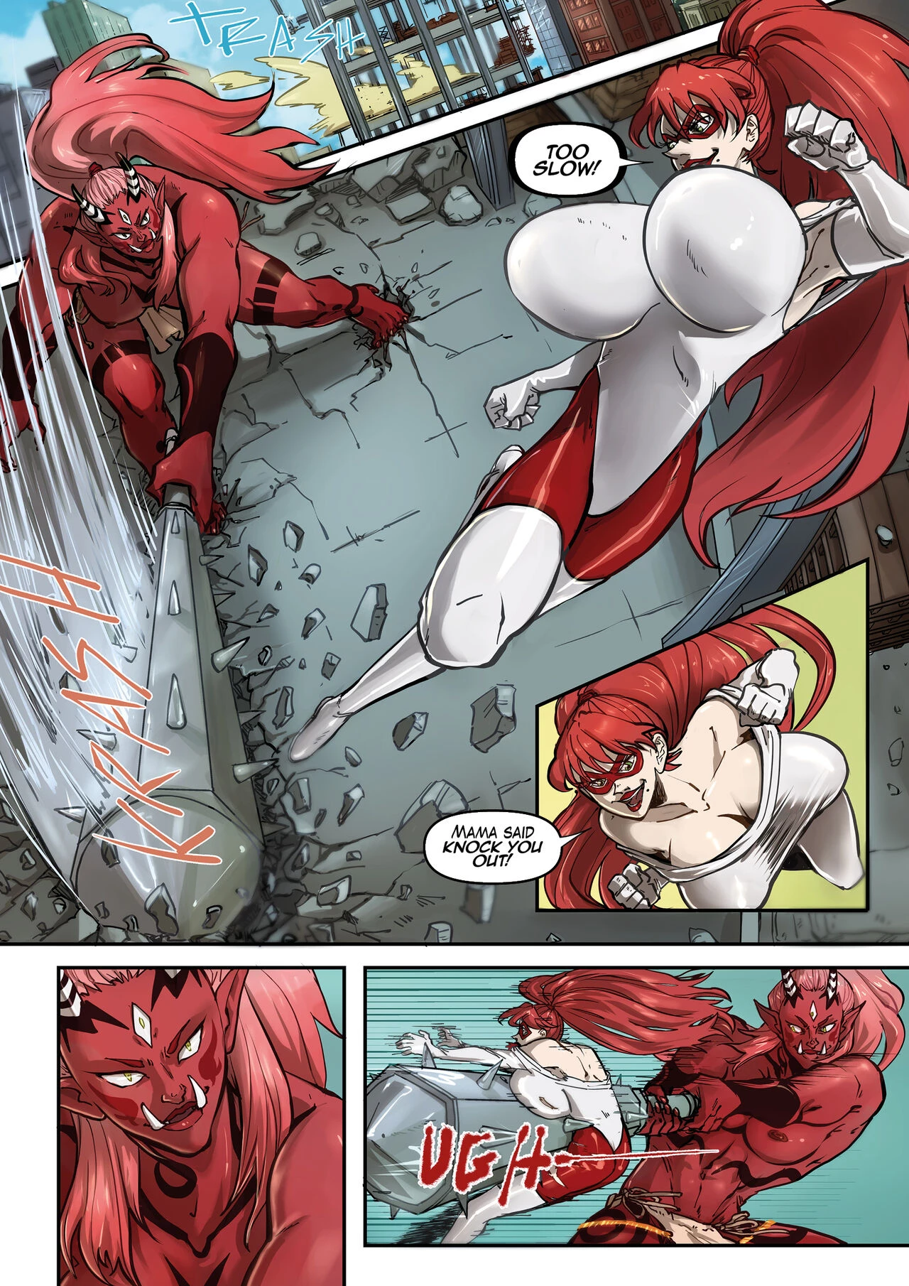 Super MILF vs. Red Oni (Spinnerette) porn comic picture 2