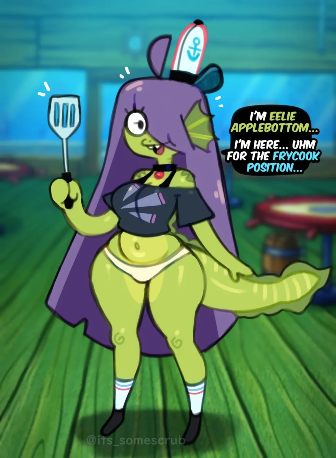 Eelie Applebottom at the Krusty Krab porn comic picture 1