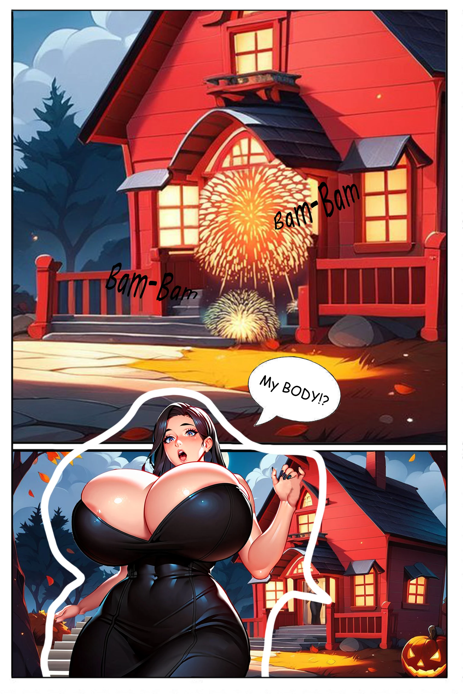 Halloween prank: BE, Inflation, latation porn comic picture 5