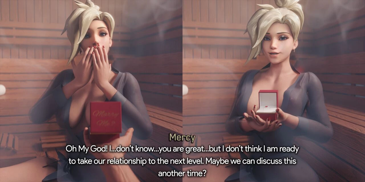 Mercy's Steamy Sauna Session porn comic picture 1