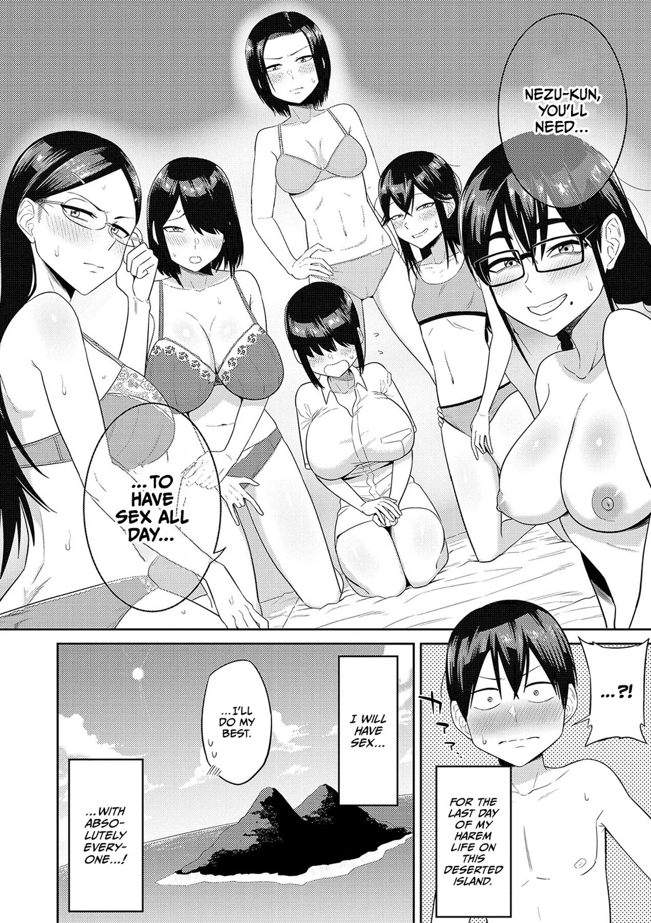Mujintou de, SEX ni Kyoumi Shinshin na Dosukebe Inkya Joshi-tachi to Harem Life porn comic picture 76