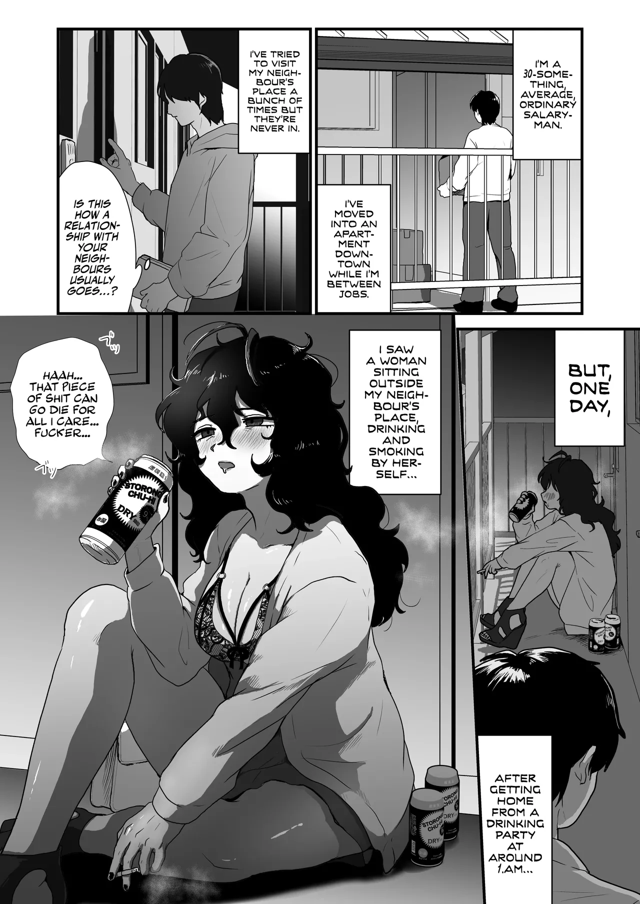 My Next Door Neighbour Is a 40-something Gloomy Newhalf... | Tonari no Downer-kei Arafour Newhalf porn comic picture 3