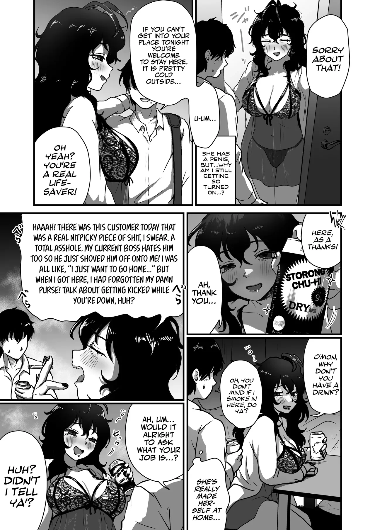 My Next Door Neighbour Is a 40-something Gloomy Newhalf... | Tonari no Downer-kei Arafour Newhalf porn comic picture 7
