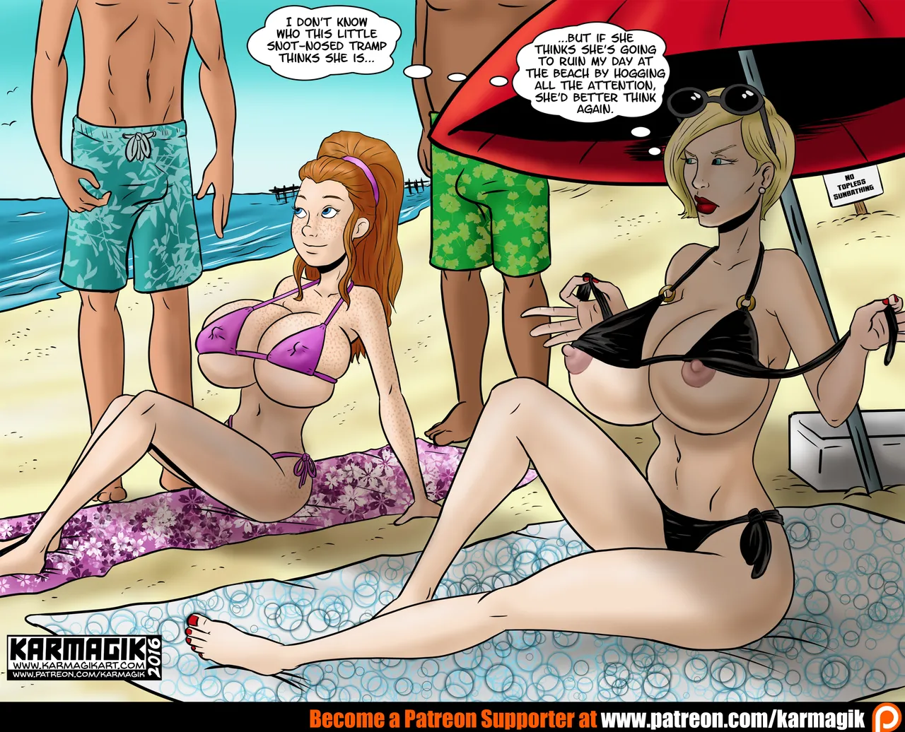 Olivia and Randi at the beach porn comic picture 1