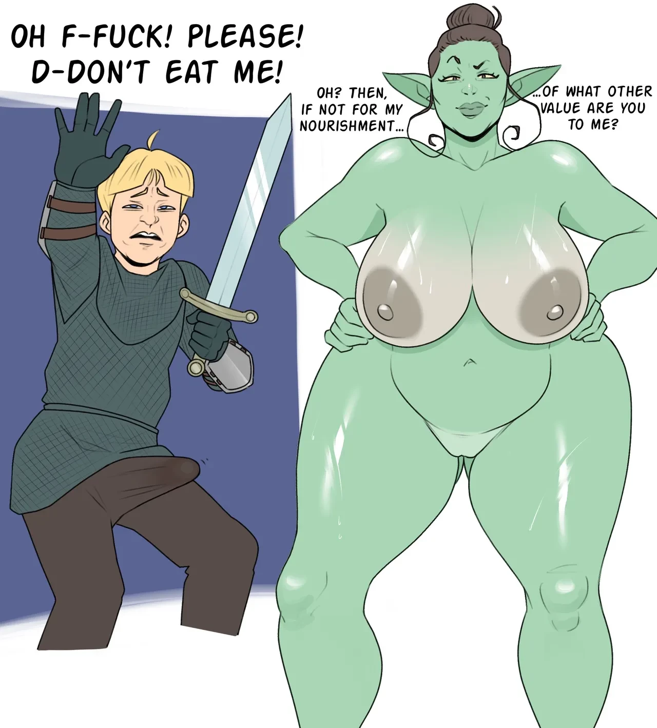 Orc-MILF vs Puny Knight porn comic picture 1