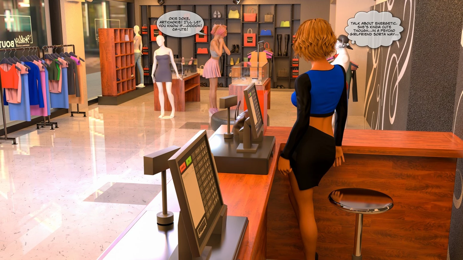 Trixie - Trying on the sales girl porn comic picture 5