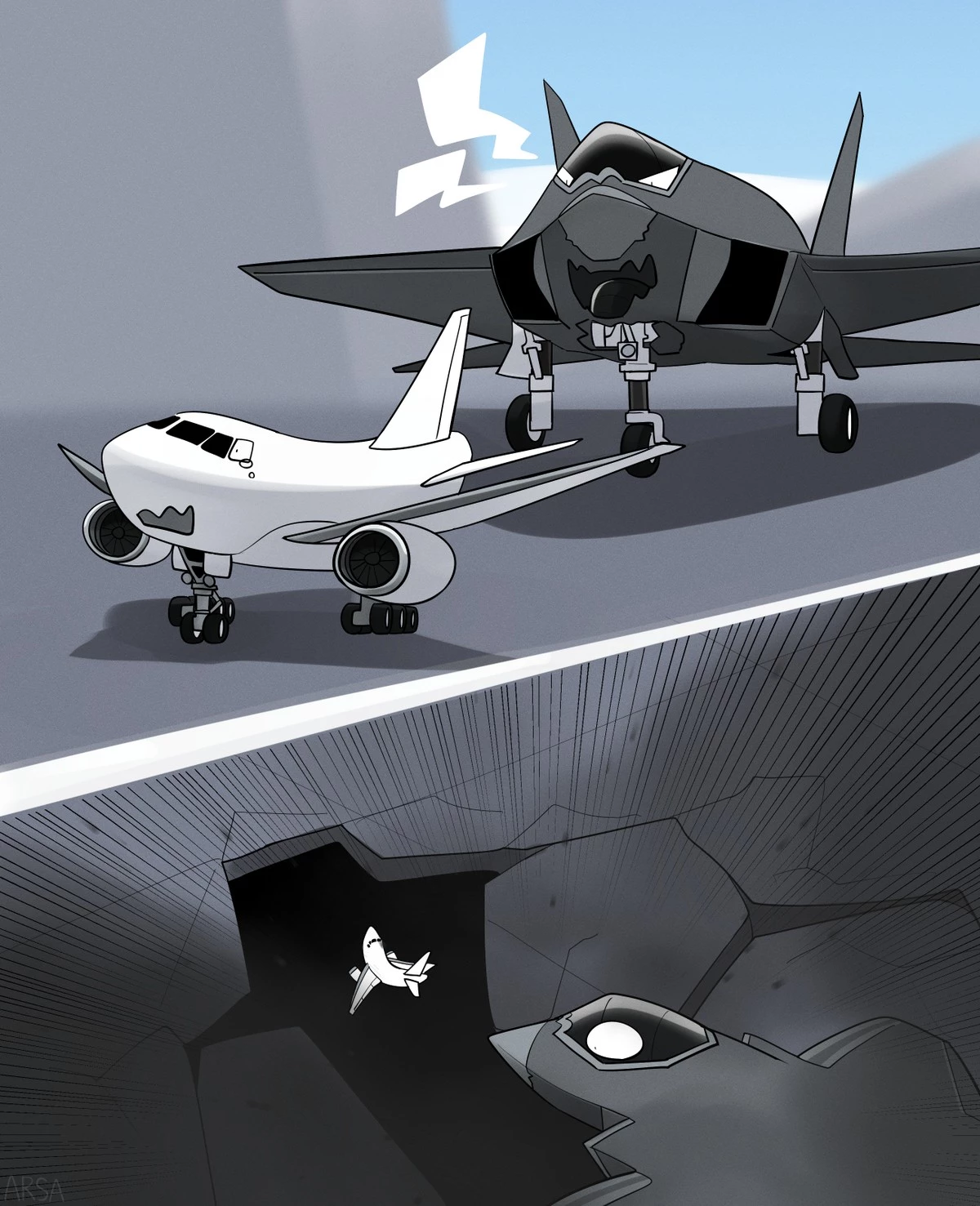 Hungry Fighter Jet and Kind Airliner porn comic picture 1
