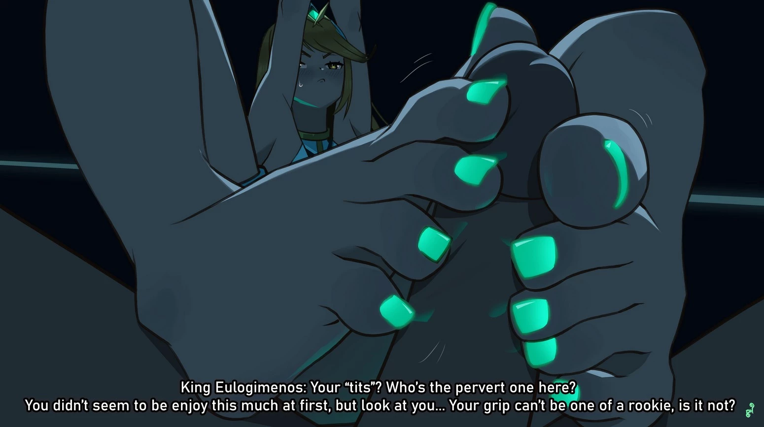 Mythra's footjob porn comic picture 8