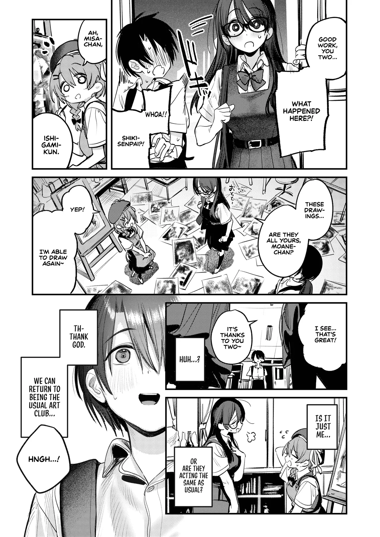 Art Club Harem Activity Log: How Helping My Senior Get Over Her Slump Led to a Threesome in the Heat of the Moment | Bijutsubu Harem Katsudou Nisshi ~Senpai no Slump Kaishou ni Kyouryoku shitara, Ikioi de 3P suru Koto ni Natta Hanashi~ porn comic picture 30