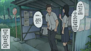 Shelter from the rain with a junior girl who always goes to and from school at a bus stop in the countryside -田舎のバス停にて登下校でいつも一緒になる後輩女子と雨宿り porn comic picture 1