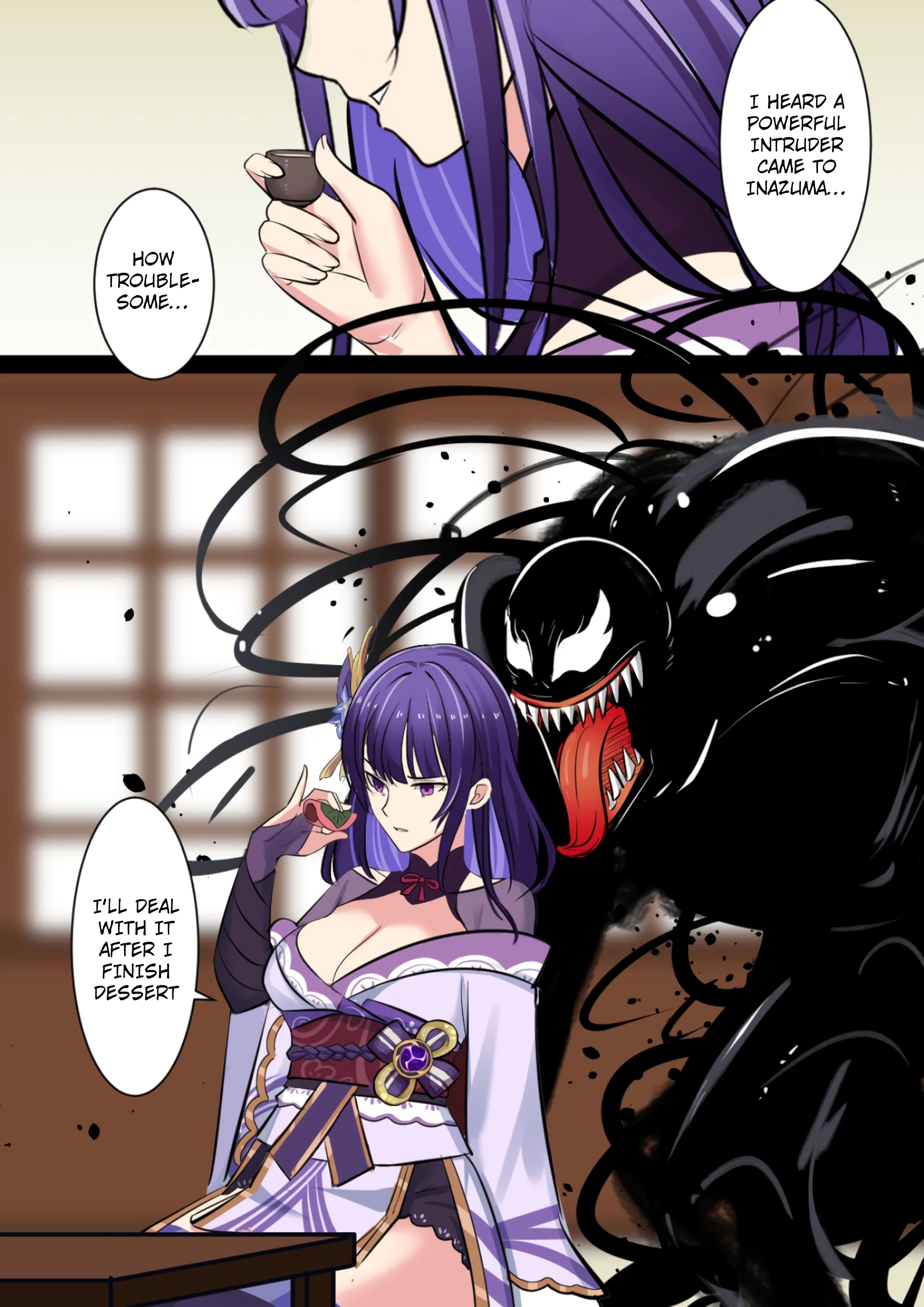The Venom Possessed Raiden Shogun Is Being Guarded porn comic picture 2