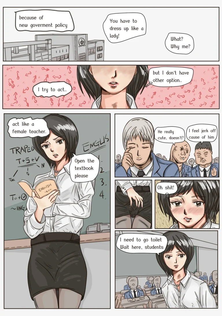 Trap teacher in toilet porn comic picture 1